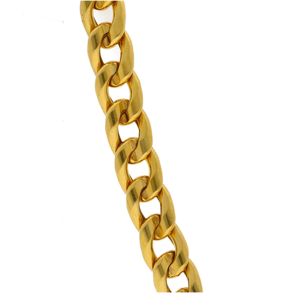 A close-up image of the wide Cuban links on the 22K gold chain for men from Virani Jewelers. | Add elegance and sophistication to your attire with a masculine chic Cuban link 22k gold chain fr...