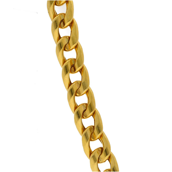 A close-up image of the wide Cuban links on the 22K gold chain for men from Virani Jewelers. | Add elegance and sophistication to your attire with a masculine chic 22K gold Cuban link chain fr...