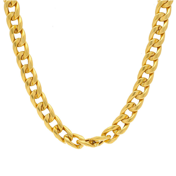 An image of the wide Cuban link gold chain for men from Virani Jewelers. | Add elegance and sophistication to your attire with a masculine chic 22K gold Cuban link chain fr...