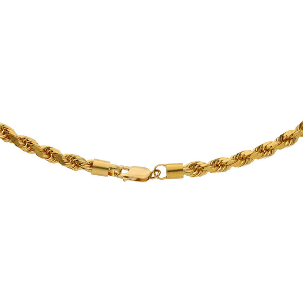 An image of the lobster claw clasp for the 22K rope chain from Virani Jewelers. | Accessorize with this luxurious 22K gold twisted rope chain necklace from Virani Jewelers!Feature...