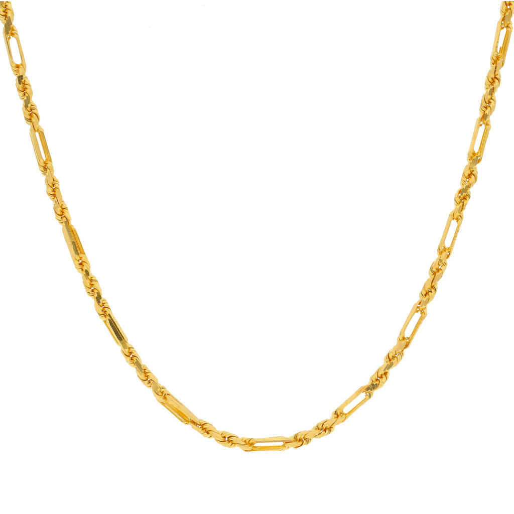 22K Yellow Gold Chain W/ Twisted Rope & Paper Clip Links - Virani Jewelers | Revel in the alternating patterns of this 22K yellow gold paperclip chain with a featured design ...