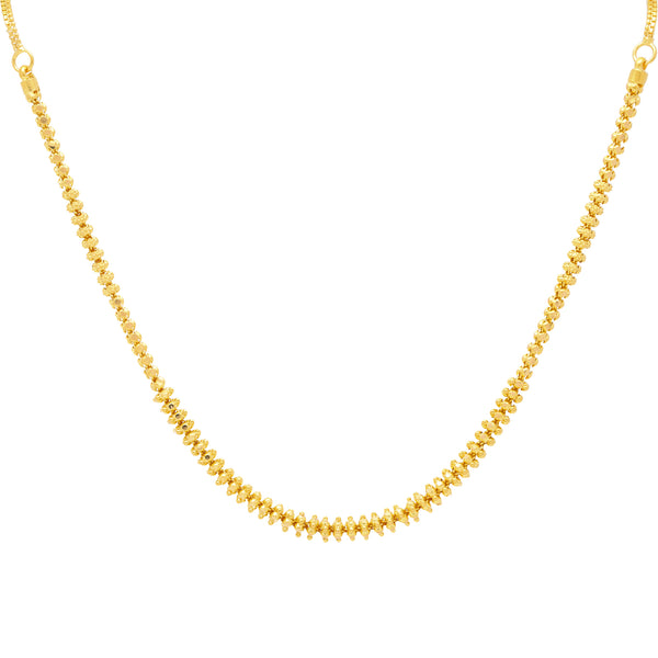 22K Yellow Gold Simple Beaded Chain (17.3 gms) | 
Bring a radiant shine to your outfits with this stunning 22k Indian gold beaded chain necklace. ...