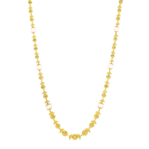 22K Yellow Gold Chain W/ Pearls & Textured Gold Balls - Virani Jewelers | 22K Yellow Gold Chain W/ Pearls & Textured Gold Balls for women. This elegant 22K yellow gold...