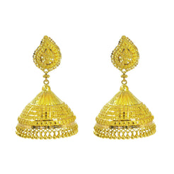 22K Yellow Gold Jhumki Earrings W/ Butta & Detailed Engravings on Mango Pendant - Virani Jewelers
