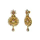 22K Yellow Gold Drop Earrings W/ Kundan & Vintage Design - Virani Jewelers | Let luxury hang from your ears with this vintage pair of 22K yellow gold Kundan drop earrings fro...