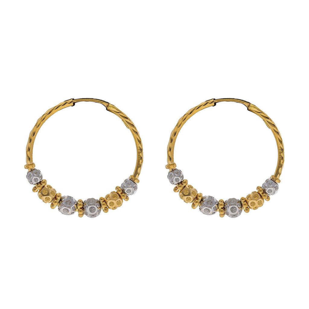 22K Multi Tone Hoop Earrings W/ Gold Shambala Beads, 7.8 Grams - Virani Jewelers | 


Transform your simplest attire with the brilliance of sleek 22K gold designs like this pair of...