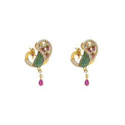 22K Yellow Gold Mango Shaped Earrings Finished W/ Emerald , Rubies & Cubic Zirconia , 10.9 grams - Virani Jewelers