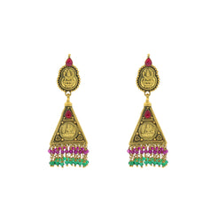 22K Yellow Gold Laxmi Earrings W/ Emerald & Ruby - Virani Jewelers