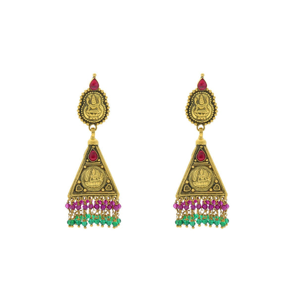 22K Yellow Gold Laxmi Earrings W/ Emerald & Ruby - Virani Jewelers | 


Mix of modern and traditional designs make this pair of gold earrings unique and charming appe...