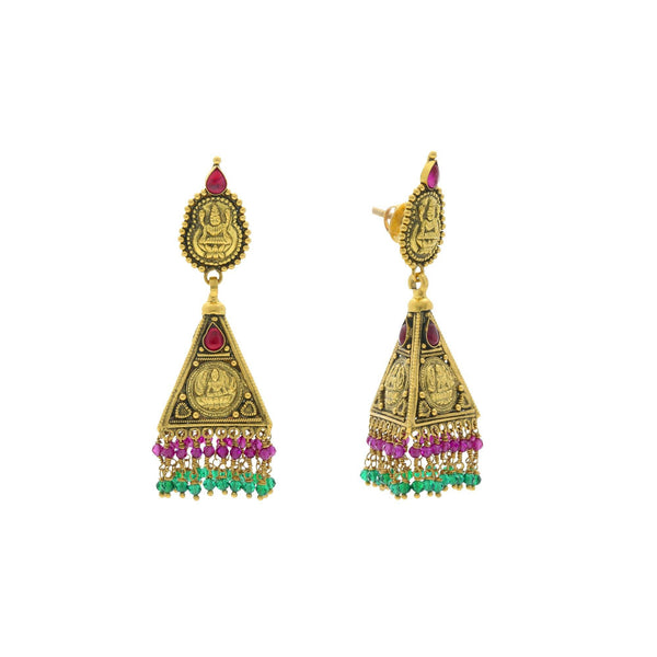 22K Yellow Gold Laxmi Earrings W/ Emerald & Ruby - Virani Jewelers | 


Mix of modern and traditional designs make this pair of gold earrings unique and charming appe...