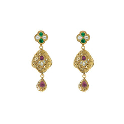 22K Yellow Gold Exquisite Hanging Earrings Finished W/ Kundan, 16.7 grams - Virani Jewelers