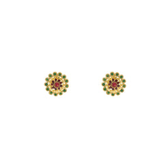 22K Yellow Gold Stud Earrings Finely Deatiled W/ Emerald & Rubies, 4.2 grams - Virani Jewelers