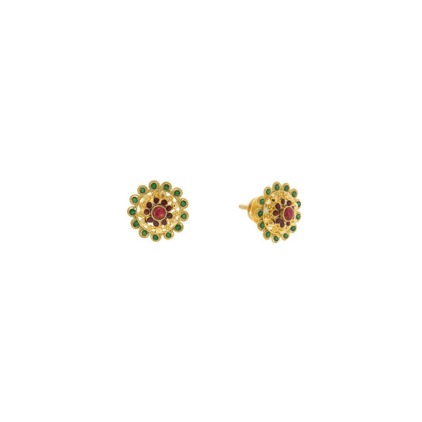 22K Yellow Gold Stud Earrings Finely Deatiled W/ Emerald & Rubies, 4.2 grams - Virani Jewelers | 


This 22K yellow gold earrings with the fine design looks very aesthetic and appealing and is f...