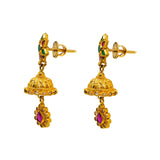22K Yellow Gold Jhumki Earrings W/ Rubies, Emeralds, CZ Gems & Ornate Flower Designs - Virani Jewelers |  22K Yellow Gold Jhumki Earrings W/ Rubies, Emeralds, CZ Gems & Ornate Flower Designs for wom...