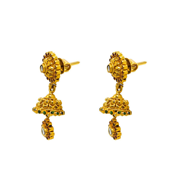 22K Yellow Gold Jhumki Earrings Earrings W/ Rubies, Emeralds, Kundan & Loop Detailed Drops - Virani Jewelers |  22K Yellow Gold Jhumki Earrings Earrings W/ Rubies, Emeralds, Kundan & Loop Detailed Drops f...