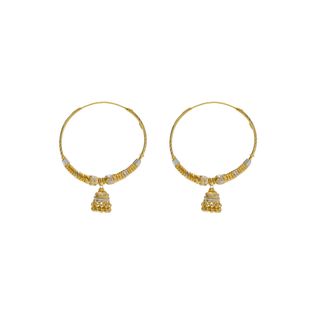 22K Multi Tone Gold Hoop Earrings W/ Shambala Beads, Gold Caps & Jhumki Drops - Virani Jewelers | 


Elevate your style in the brilliant designs of gold and unique patterns such as this elegant p...