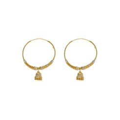 22K Multi Tone Gold Hoop Earrings W/ Shambala Beads, Gold Caps & Jhumki Drops - Virani Jewelers