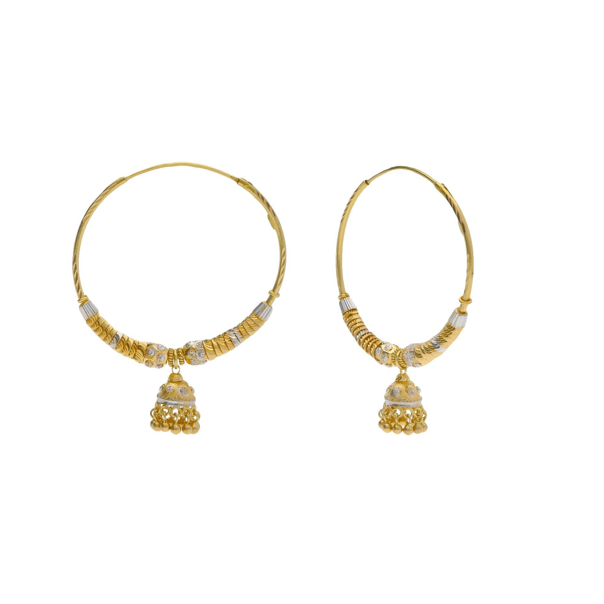 22K Multi Tone Gold Hoop Earrings W Shambala Beads Gold Caps