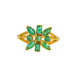 22K Yellow Gold Emerald Ring W/ Round, Marquise & Emerald Cut Gemstones - Virani Jewelers