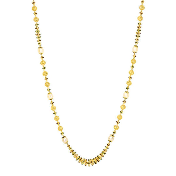 22K Yellow Gold Chain W/ Pearls & Domed Gold Enamel Beads - Virani Jewelers | 22K Yellow Gold Chain W/ Pearls & Domed Gold Enamel Beads for women. This unique chain featur...