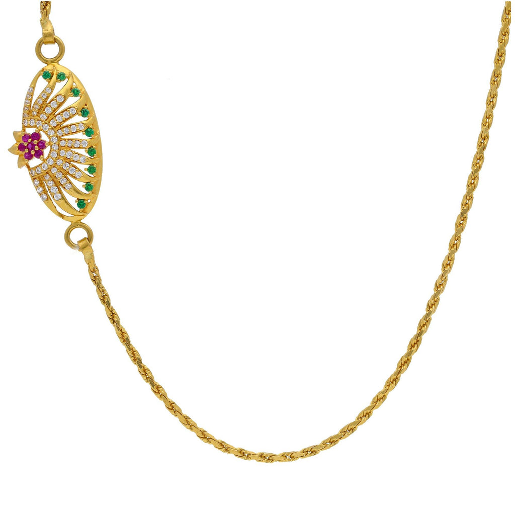 An image of the rope chain and gemstone embellishments of the 22K gold chain from Virani Jewelers. | Fall in love with the picturesque beauty of this 22K gold chain from Virani Jewelers!

Made with ...