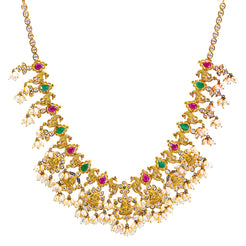 22K Yellow Gold Guttapusalu Necklace w/ Pearls & Gems (132.8 grams)