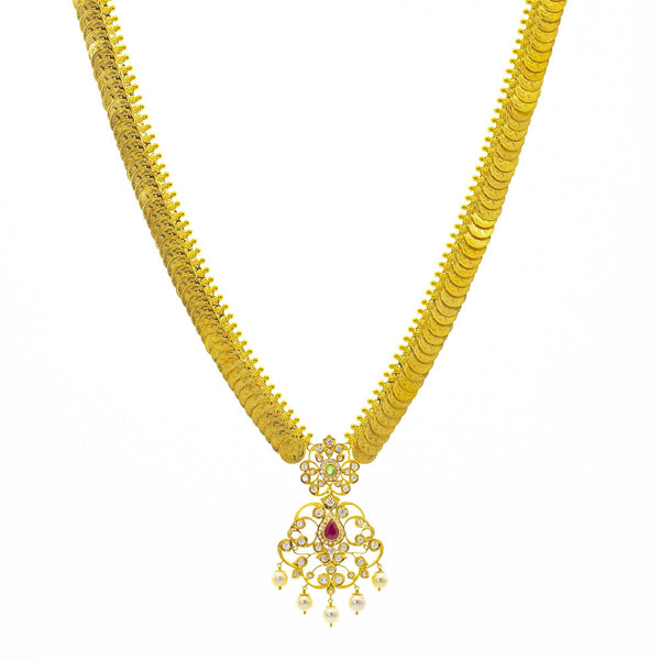 An image of the Priscilla Kasu 22K gold necklace from Virani Jewelers. | Exude feminine style with this gorgeous 22K gold necklace set from Virani Jewelers!

Embellished ...