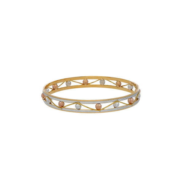 22K Multi Tone Gold Laser Bangles Set of 2 W/ Open Band & Patterned Accent Gold Balls - Virani Jewelers | 



Add a bit of whimsical design to the radiance of brilliant gold colors like this 22K multi to...