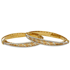 22K Multi Tone Gold Laser Bangles Set of 2 W/ Grecian Leaf Design & Layered Bands - Virani Jewelers