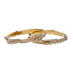 22K Multi Tone Gold Laser Bangles Set of 2 W/ Multi Layer Bands & Textured Gold Ball Beads - Virani Jewelers