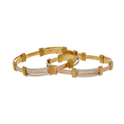22K Multi Tone Gold Laser Bangles Set of 2 W/ Faceted Belted Design - Virani Jewelers