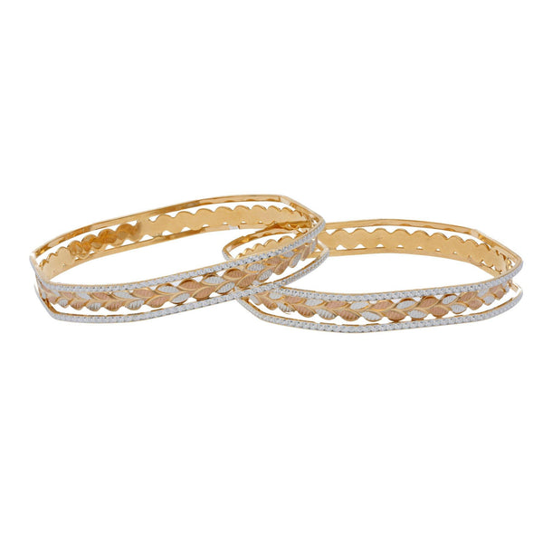 22K Multi Tone Gold Laser Bangles Set of 2 W/ Grecian Leaf Design & Open Layered Band - Virani Jewelers | 



Make elegance an integral part of your attire with the delicate and faceted details of this s...