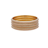 22K Multi Tone Gold Laser Bangles Set of 4 W/ Pointed Dome Band & Diamond Cutting - Virani Jewelers | 



Stack on the layers of luxury with the beautifully seamless details of this set of four 22K m...