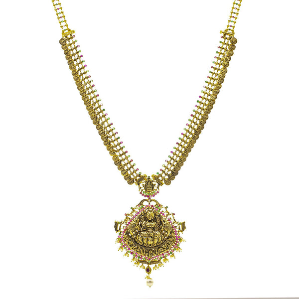 An image of the Haathee Laxmi 22K gold necklace from Virani Jewelers. | Find a new way to express your love for your culture with the Haathee antique 22K gold necklace s...