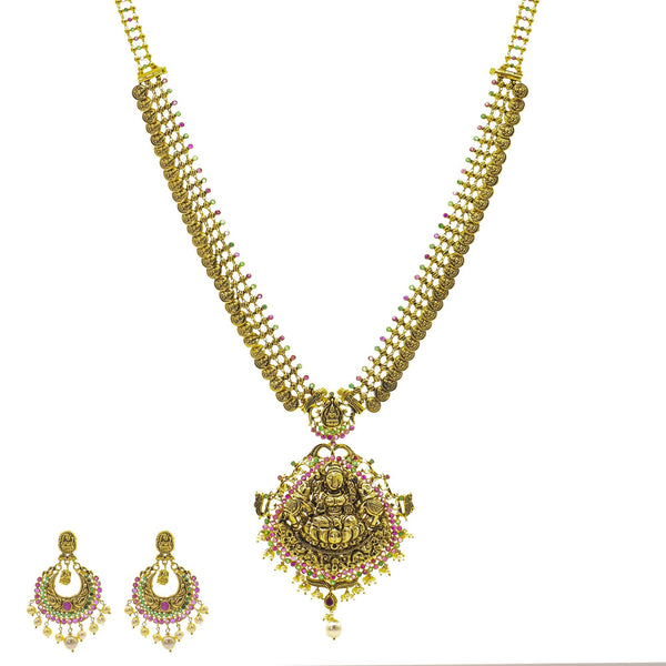 An image of the Haathee Laxmi 22K gold necklace set from Virani Jewelers. | Find a new way to express your love for your culture with the Haathee antique 22K gold necklace s...