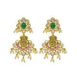 An image of the stunning Laxmi Temple 22K gold earrings from Virani Jewelers. | Expand your collection of fine jewelry with this gorgeous 22K gold necklace set from Virani Jewel...
