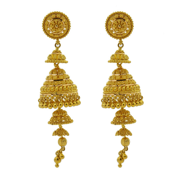 An image of the Jhumka 22K gold earrings from Virani Jewelers. | Add subtle beauty to your attire with this gorgeous 22K gold necklace set from Virani Jewelers!

...