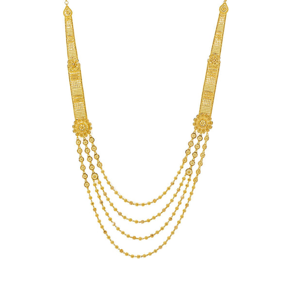 An image of the 22K Taahira necklace from Virani Jewelers. | Add subtle beauty to your attire with this gorgeous 22K gold necklace set from Virani Jewelers!

...