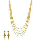 An image of the Taahira 22K gold necklace set from Virani Jewelers. | Add subtle beauty to your attire with this gorgeous 22K gold necklace set from Virani Jewelers!

...