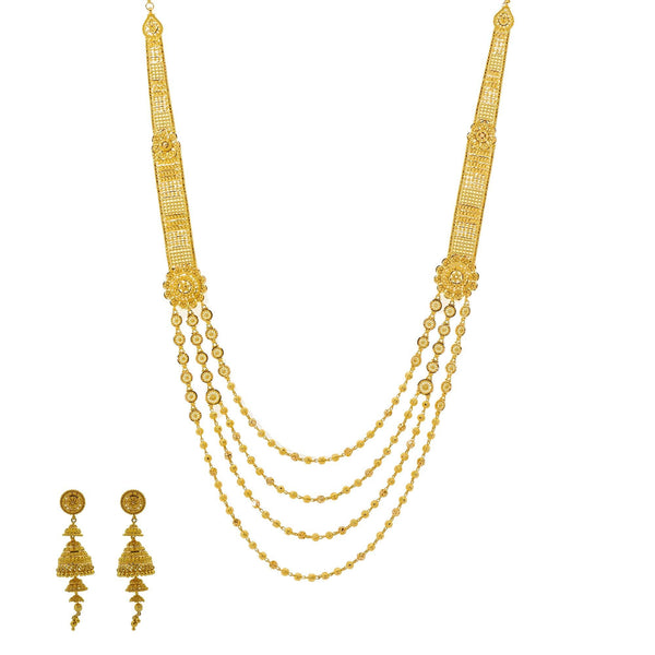 An image of the Taahira 22K gold necklace set from Virani Jewelers. | Add subtle beauty to your attire with this gorgeous 22K gold necklace set from Virani Jewelers!

...