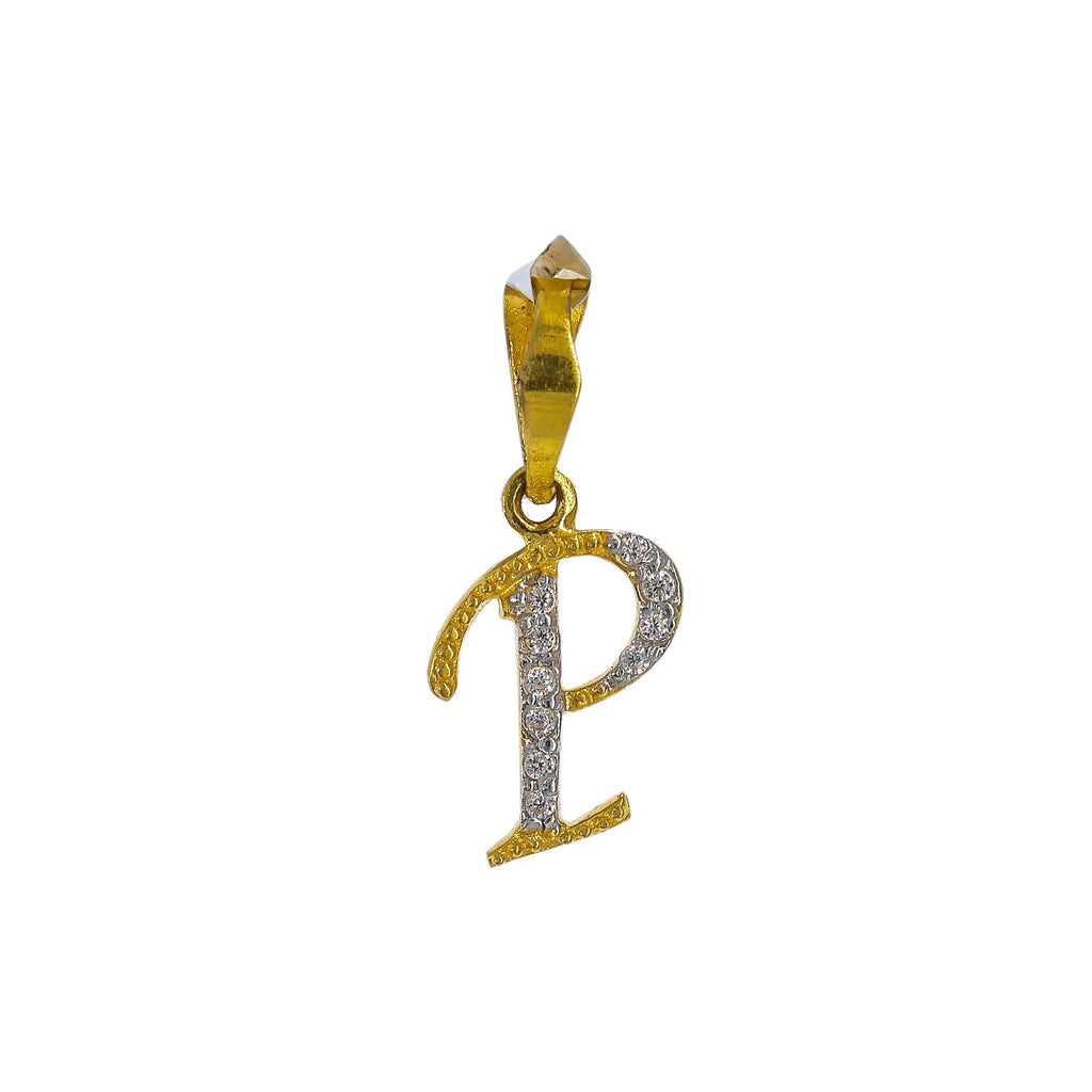 22K Yellow Gold Initial Pendant W/ CZ Gemstones & Letter "P" - Virani Jewelers | Transform your simple gold chain with personal and meaningful touches of gold such as this 22K ye...
