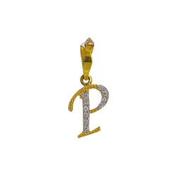 22K Yellow Gold Initial Pendant W/ CZ Gemstones & Letter "P" - Virani Jewelers