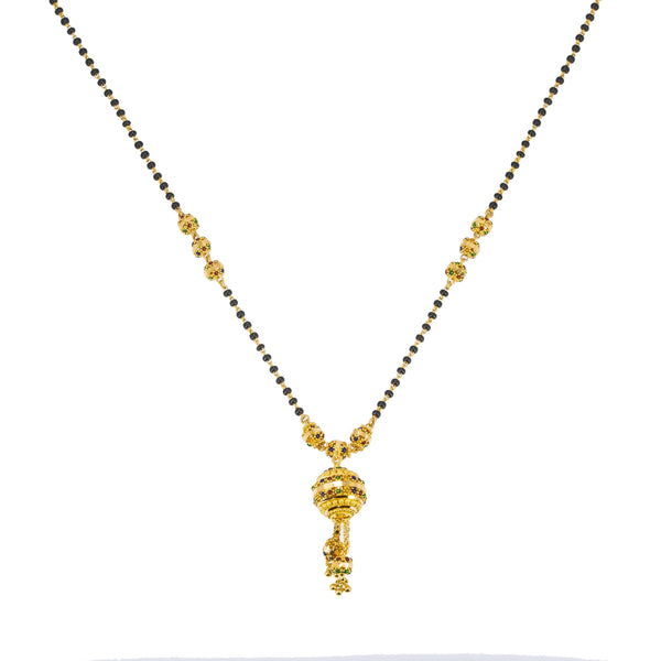 22K Yellow Gold Mangalsutra Necklace W/ Enamel Hand Paint & Tassel Ball Pendant - Virani Jewelers | Diversify your sleek look with the brilliant colors of this 22K yellow gold Mangalsutra necklace ...