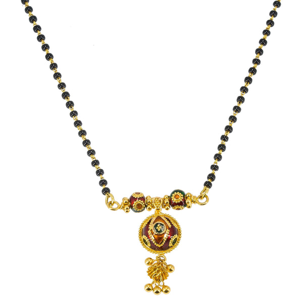 22K Yellow Gold Mangalsutra Necklace W/ Enamel Hand Paint Pendant - Virani Jewelers | Be brilliant and bold with the bright colors of the enamel hand paint on the 22K yellow gold Mang...