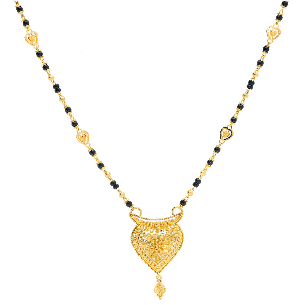 An image of a 22K gold necklace with elegant heart designs from Virani Jewelers | Complement your other accessories and add elegance to your formal and traditional attire with thi...