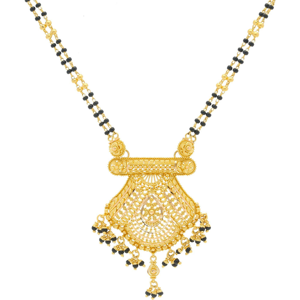 22K Gold Elegant Mangalsutra Black Beads Chain, Length 30inches - Virani Jewelers | 


Floral designs favour every woman and this mangalsutra is a gentle reminder. This 22K yellow g...