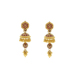 22K Yellow Gold Drop Earrings W/Meenakari Design, 20.6 grams - Virani Jewelers