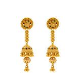 An image of the Jhumki drop Indian gold earrings from Virani Jewelers. | Add bold and bright designs to your wardrobe with this gorgeous 22K gold necklace set from Virani...