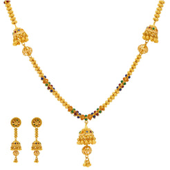 An image of the 22K gold necklace set with colorful clusters from Virani Jewelers.