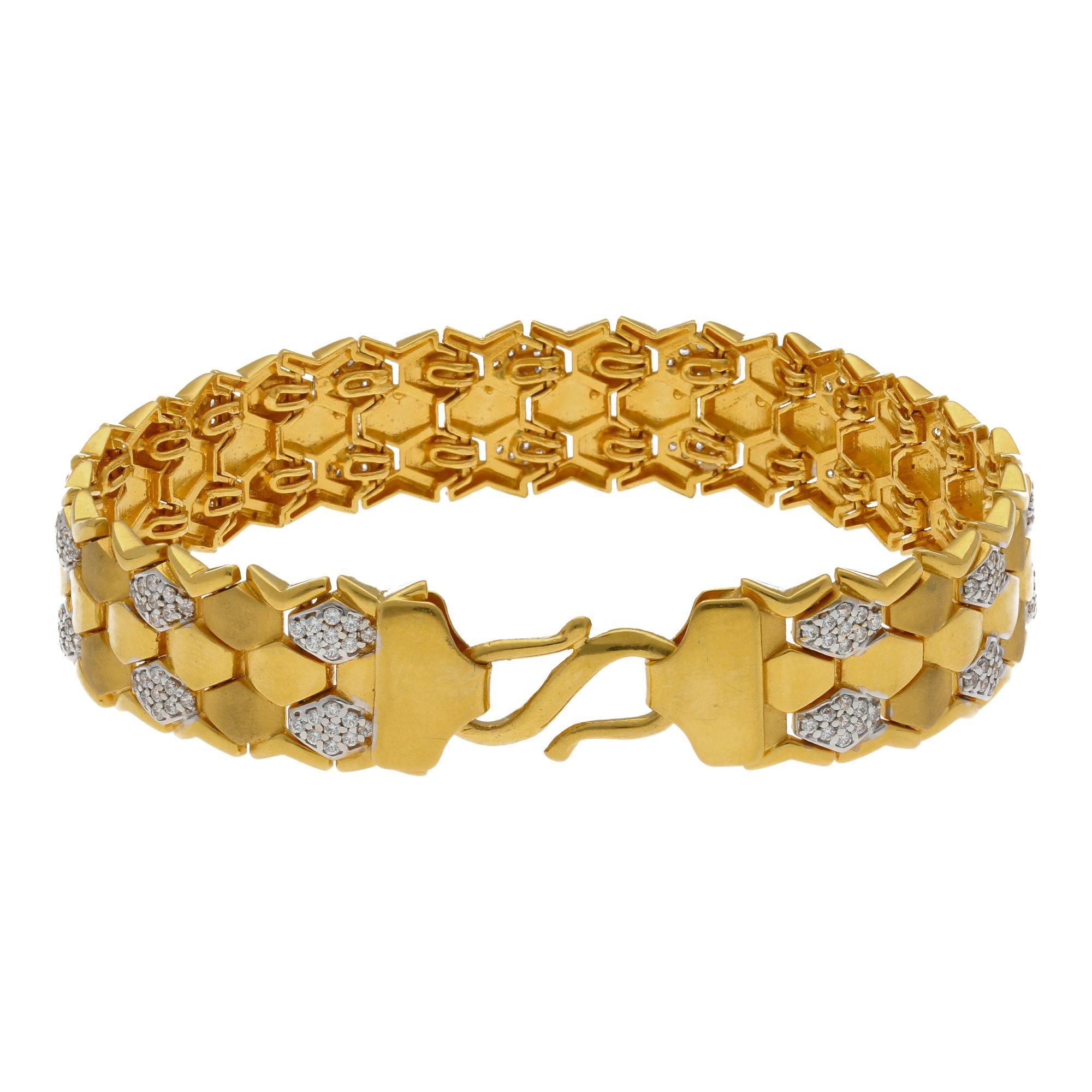 22K Yellow Gold Men Bracelet w/ Double S-Link Band